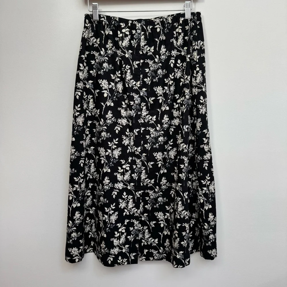 Liz Claiborne Lizwear Floral A-Line Midi‎ Skirt Women Size 8 Linen Blend